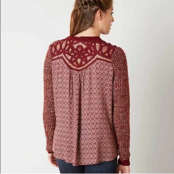 Miss Me Sweaters - MISS ME Burgundy Multi Color Knit Lace Sweater